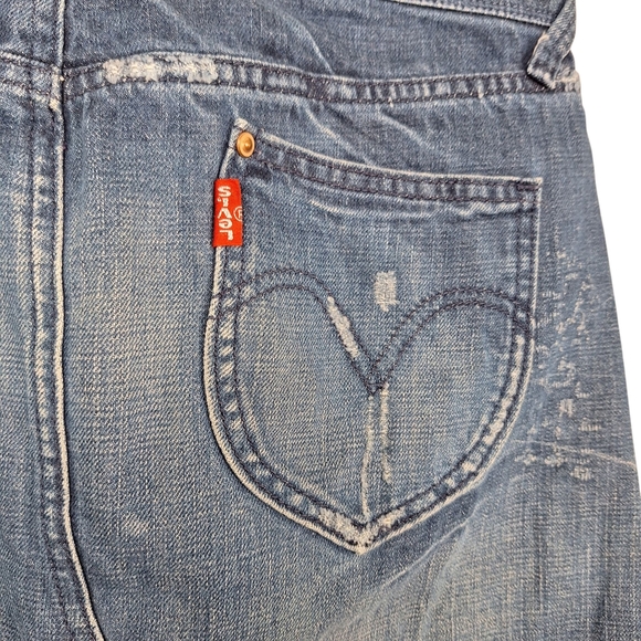 Vintage Orange Label Levis Medium Blue Wash Distressed Denim Maxi Skirt 7 - Picture 9 of 11